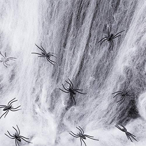 Boao Halloween Stretch Spider Webs Spooky Spider Webbing with 30 Fake Spiders for Halloween Decorations Indoor and Outdoor