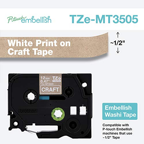Brother International Brother P-Touch Embellish White Print on Craft Washi TZeMT3505 Matte Tape,