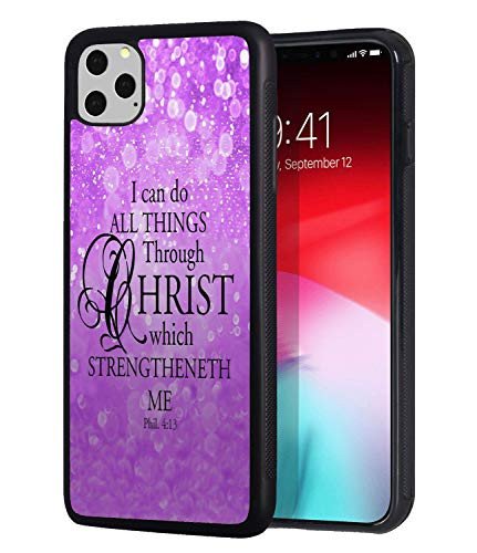 iPhone 11 Pro Max Case, Christian Bible Verse Purple Sparkles Glitter Phil 4:13 Design Slim Anti-Scratch Rubber Pro Maxtective Cover for iPhone 11 Pro Max 6.5 inch (2019)