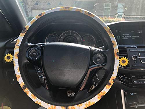 Sunflower Steering Wheel Cover, Cute and Fashionable Sunflower Steering Wheel Cover, Universal Steering Wheel Cover, Sunflower car Accessories (Sunflower-Orange and White)