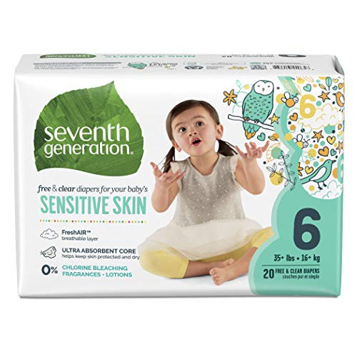 Seventh Generation Baby Diapers, Free & Clear for Sensitive Skin with Animal Prints, Size 6, 100 count (Packaging May Vary)