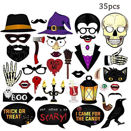 Dohuge Halloween Theme Photo Booth Props Kit Halloween Vintage Scary Party Supplies, Pack of 35