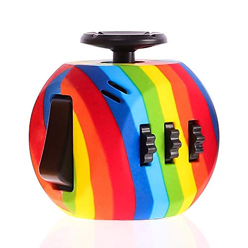 FIDGET DICE 6 Sides Fidget Toys Cube Relieves Stress and Anxiety Cube for Children and Adults (Rainbow)
