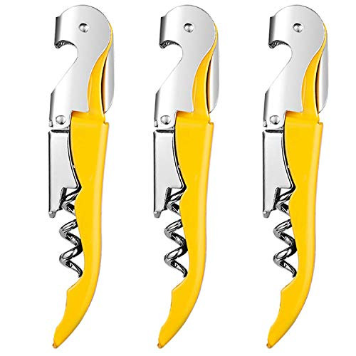 HYZ Waiter Corkscrew with Foil Cutter 3Pack, Double Hinged Wine Bottle Opener Set, High-End Wine Key for Bartender Server Waiter, Stainless Steel Heavy Duty Waiters Corkscrew - Yellow