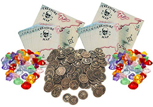 Nikki's Knick Knacks Pirate Buried Treasure Kit- Coins, Jewels, and Maps