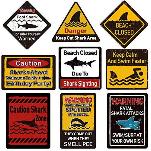 Shark Party Decorations,Shark Zone Party Decorations Shark Party Wall Decor Signs for Boys Kids Birthday Party Ocean Shark Theme Party Supplies 9PCS