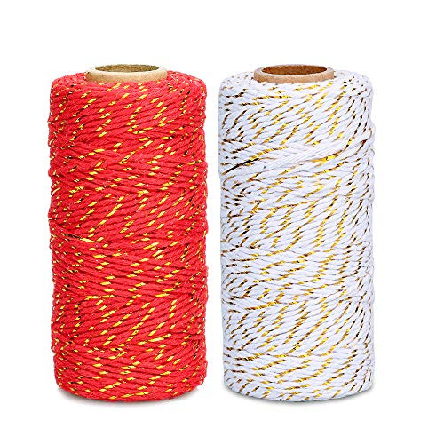 656 Feet Cotton Bakers Twine,Christmas Gift Twine,Cotton Cord Crafts Holiday Gift Wrapping Twine String