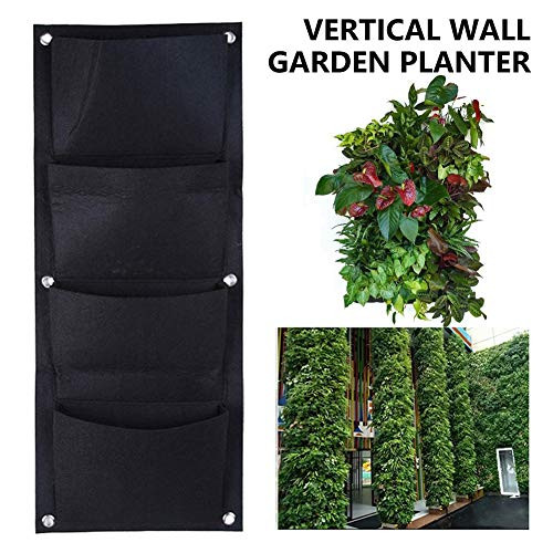 LERTREE 4 Pockets Garden Wall Planter Vertical Flower Plants Hanging Planting Growing Bag Pot Container 11.8 X 39.4 Inch