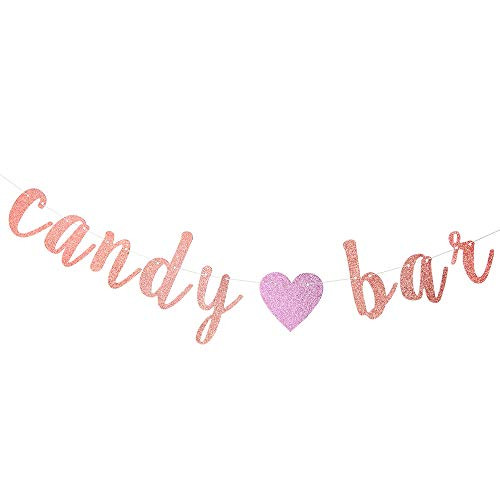 Rose Gold Glitter Candy Bar Banner, Birthday Wedding Banner, Party Events Decorations, Party Supply Decor, Wedding Engagement Sign Photo Prop.