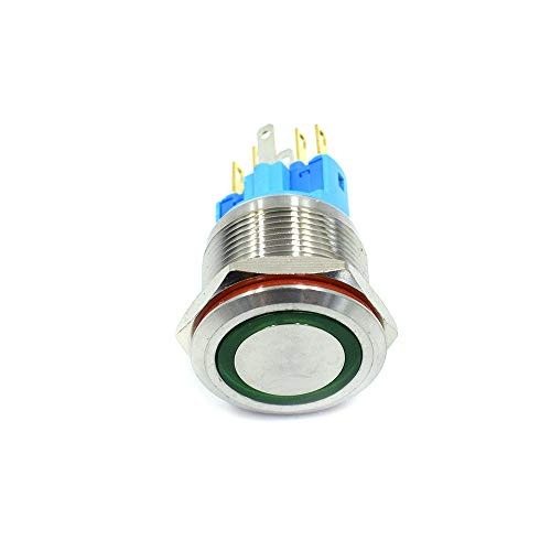 Mecion 22mm Momentary Push Button Switch AC 250V 5A with Green LED Angel Eye Head 1NO 1NC