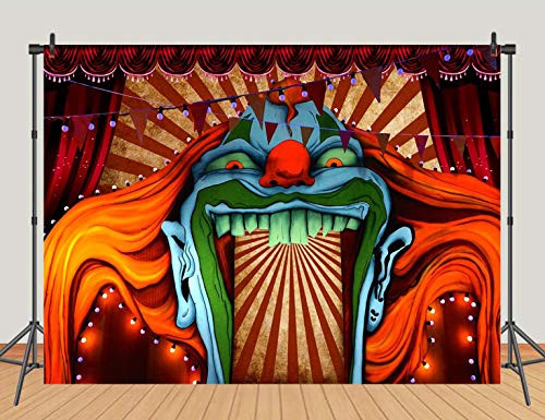 Horror Circus Carnival Theme Halloween Eve Photography Background Giant Birthday Party Photo Background Scary Entrance Giant Evil Vampire Decoration Cake Table Banner Studio Prop 5x3ft Vinyl