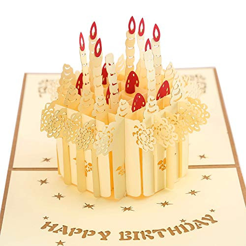 OKA Birthday Cake Pop Up Card, 3D Cards, Birthday Card, Birthday Pop Up Card, Greeting Card, Birthday Greeting Card (Yellow)