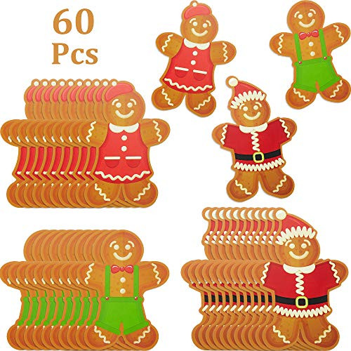60 Pieces Mini Gingerbread Cutouts Gingerbread Cardboard Cutouts for Christmas Party School Bulletin Board Home Wall Decoration
