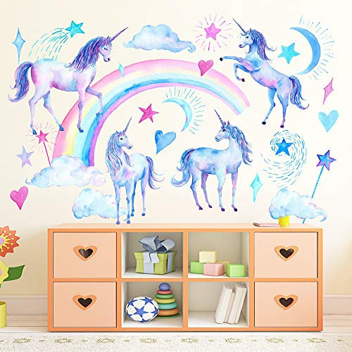 SELIEM Unicorn Wall Decals, Peel and Stick Unicorn Rainbow Vinyl Wall Stickers Removable Decals for Girls Bedroom Kids Room Nursery, Unicorn Wall Art Home Decorations Party Supplies