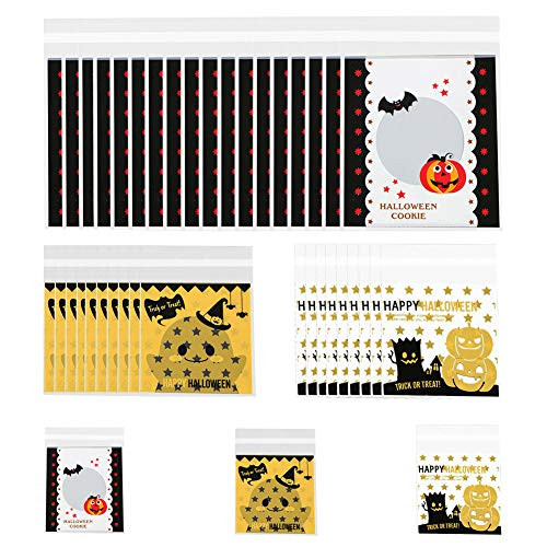 Tizzy Accessories 300PCS Halloween Candy Bags Self Adhesive Cellophane Plastic Bags Cute Treat Cookie Gift Bags for Halloween Party Favors Homemade Crafts
