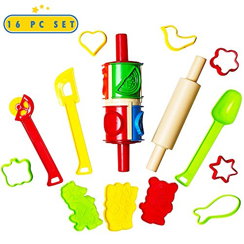 16 Piece Clay and Dough Modeling Tools Kit for Kids Play- Plastic Dough Rollers Molds Cutters Animal Shapes-Fun Modeling Clay Dough Playset for Children