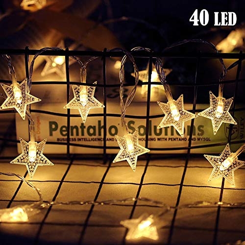 Twinkle Star 40 LED 14 FT Star String Lights Battery Operated, Fairy String Light for Home, Party, Christmas, Wedding, Garden Decoration, Warm White