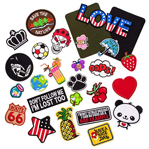 U-Sky 27pcs Assorted Iron on Patches for Jeans Jackets Different Embroidered Iron-on Appliques for Backpacks Vest Bags Sweater Shirts Jeans Jackets (Design#5)