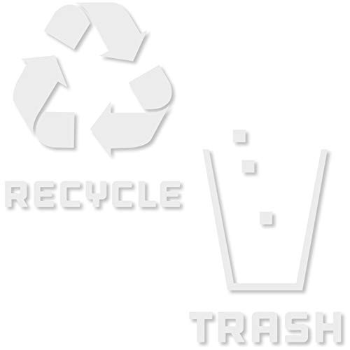 Recycle and Trash Stickers Modern Logo (1 ea) Symbol to Organize Trash cans or Garbage containers and Walls - Vinyl Decal Sticker (Small - 5.5x5.5, Reversed - White)