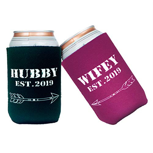 Can Cooler and Bottle Beer,Neoprene Coolies For Wedding Gifts?Engagement Gifts,Bridal Shower?Hubby,Wifey,set of 2