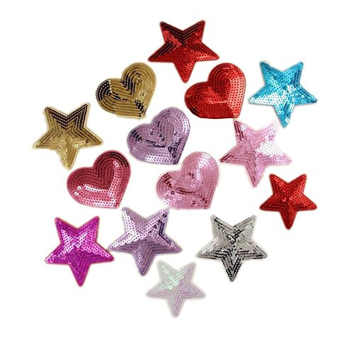 Ximkee Pack of 10 Shiny Heart Sequins Iron on Applique Embroidered Patches (Multi)