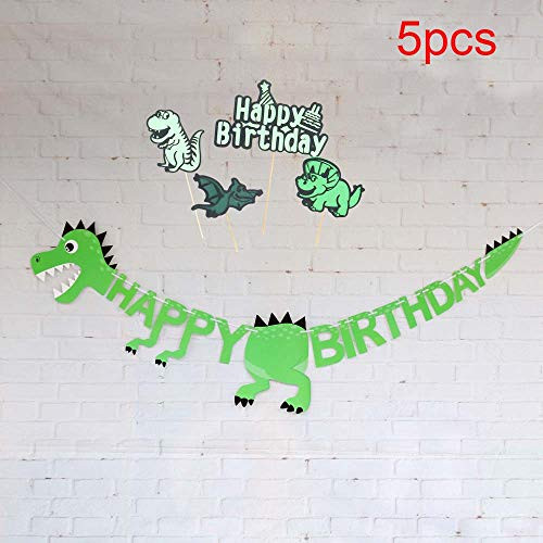 YUINYO Dinosaur Happy Birthday Banner with dinosaur Themed cake toppers Party Supplies Decorations - Baby Shower Dino Jungle Jurassic World Party Supplies(Green)