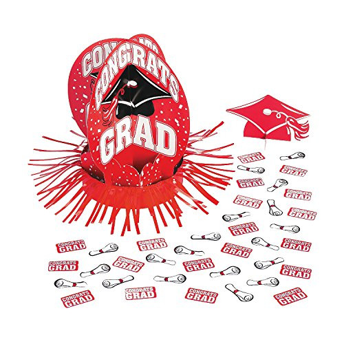 Fun Express - Red Grad Table Decor Kit (23pc) for Graduation - Party Decor - General Decor - Centerpieces - Graduation - 23 Pieces