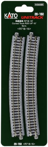 Kato USA Model Train Products Unitrack, 718mm (28 1/4") Radius 15-Degree Curve Track (4-Piece)