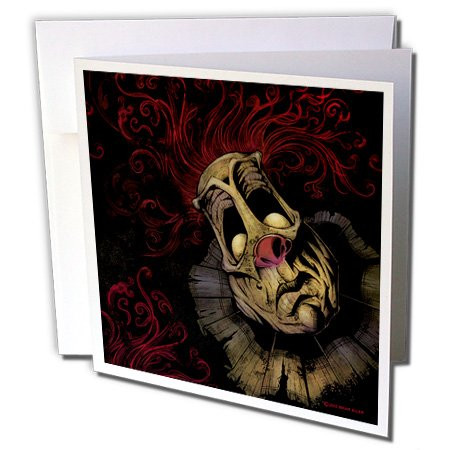 3dRose Creepy Clown with Red Hair - Greeting Card, 6" x 6", Single (gc_252432_5)