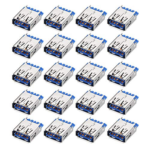 uxcell PCB USB Connector 3.0 A Type 4 Pin Female Jack 180 Degree Curled Edge 20Pcs