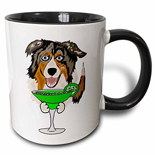 3dRose 256462_4 Funny Cute Australian Shepherd Dog Drinking Margarita, Black Mug, 11 oz