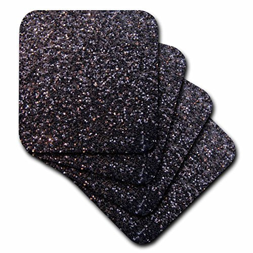 3dRose Black Faux Glitter-Photo of Glittery Texture-Glam Matte Sparkly Bling-Glamorous Stylish Girly-Soft Coasters, Set of 4 (CST_112926_1)