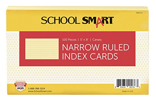 School Smart Heavyweight Ruled Index Cards - 5 x 8 inches - Pack of 100 - Canary