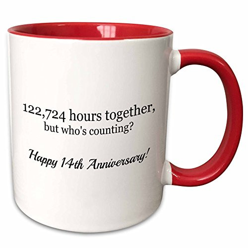 3dRose 224659_5 Happy 14Th Anniversary-122724 Hours Together Mug, 11 oz, Red