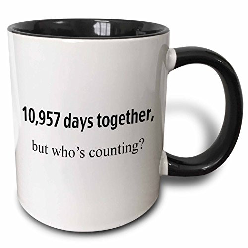 3dRose 112213_4 10,957 days together but whos counting Two Tone Mug, 11 oz, Black/White