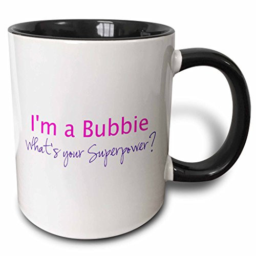3dRose 193729_4 I'm A I'm A Bubbie - What's Your Superpower - Hot Pink Funny Gift For Grandma Two Tone Black Mug, 11 oz,