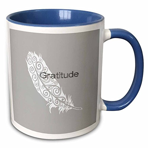 3dRose 192820_6 White Gratitude Feather Two Tone Mug 11 oz Multicolor
