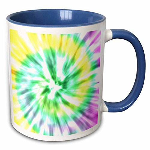 3dRose 116459_6""Colorful Retro Tye Dye Burt Spiral Pattern" Two Tone Mug, 11 oz, Blue/White