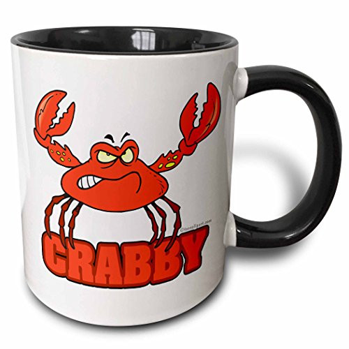 3dRose 104030_4""Funny Crabby Red Crab" Two Tone Mug, 11 oz, Black/White