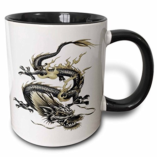 3dRose mug_78729_4"Chinese Dragon- chinese dragon, metallic dragon, dragon,creature, yang, chinese new year" Two Tone Black Mug, 11 oz, Multicolor