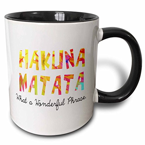 3dRose 193344_4 Hakuna Matata What A Wonderful Phrase Two Tone Mug, 11 oz, Black
