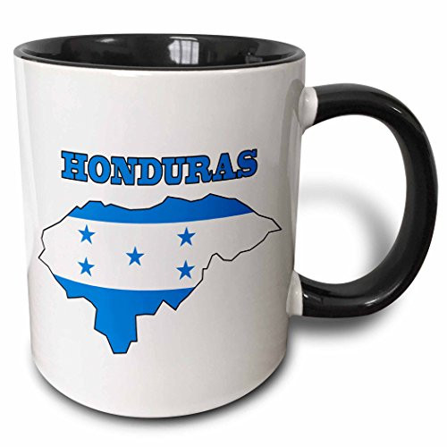 3dRose mug_58777_4"Honduran flag in the outline map and word Honduras" Two Tone Black Mug, 11 oz, Multicolor