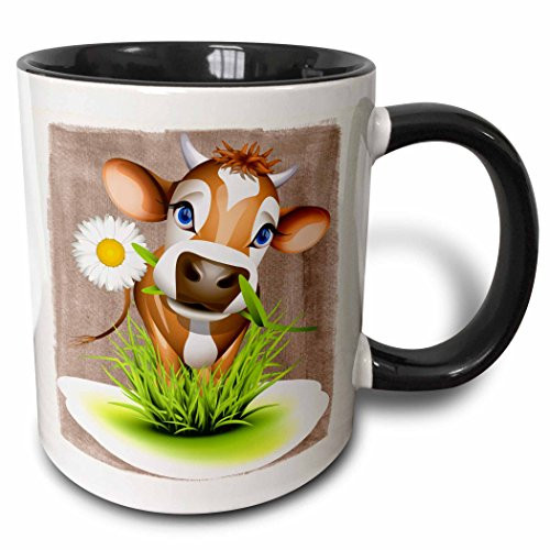 3dRose 110913_4""Jersey Cow In Grass" Two Tone Mug, 11 oz, Black/White