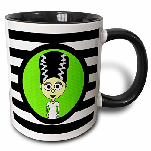 3dRose 10770_4""Cute Bride of Frankenstein" Two Tone Black Mug, 11 oz, Multicolor