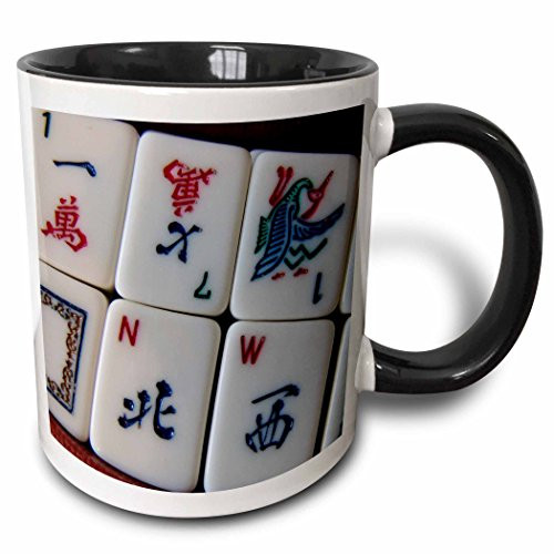 3dRose 12772_4 Luv Mah Jongg - Two Tone Black Mug, 11 oz, Multicolor