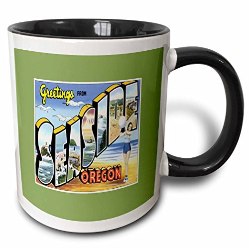 3dRose 170559_4 Greetings From Seaside Oregon Scenic Postcard With Beach Scene Two Tone Mug, 11 oz, Black 3dRose 170559_4 Greetings From Seaside Oregon Scenic Postcard With Beach Scene Two Tone Mug, 11 oz, Black