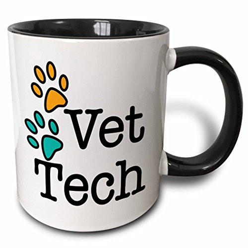 3dRose 161091_4 Vet Tech Orange And Turquoise Two Tone Mug, 11 oz, Black