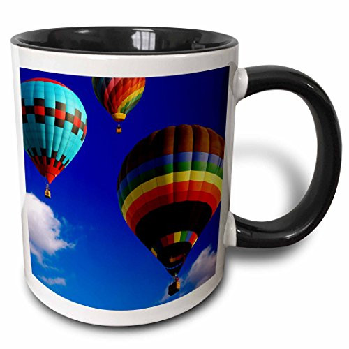 3dRose 154982_4 Hot Air Balloons Racing In The Blue Sky Mug, 11 oz, Black