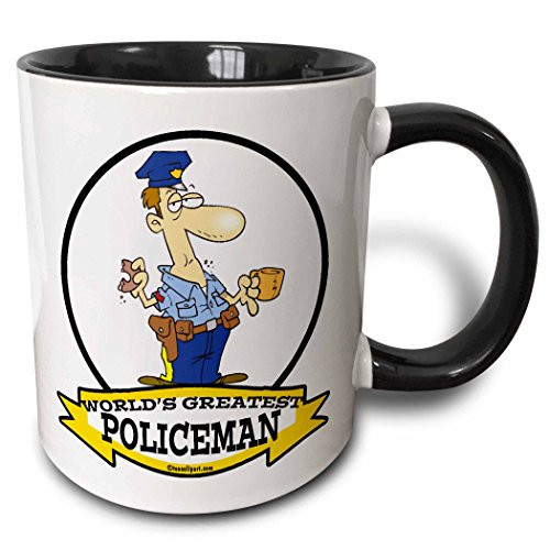3dRose 103454_4 Funny Worlds Greatest Policeman Occupation Job Cartoon Two tone black mug, 11 oz, White
