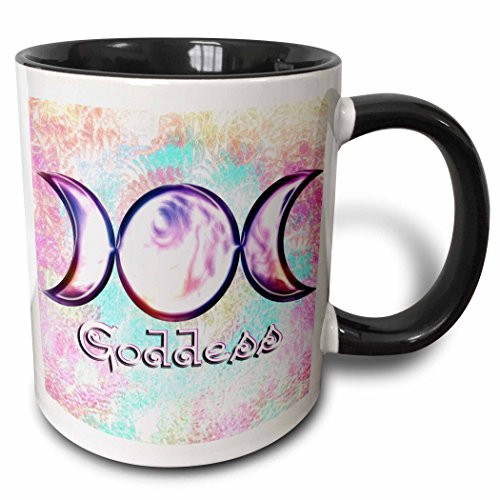 3dRose 103657_4 Triple Moon Goddess Wiccan Symbol Surreal Digital Art Two tone black mug, 11 oz, White